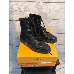 Tods Black Leather Combat Boots With Studs Size 39.5/9